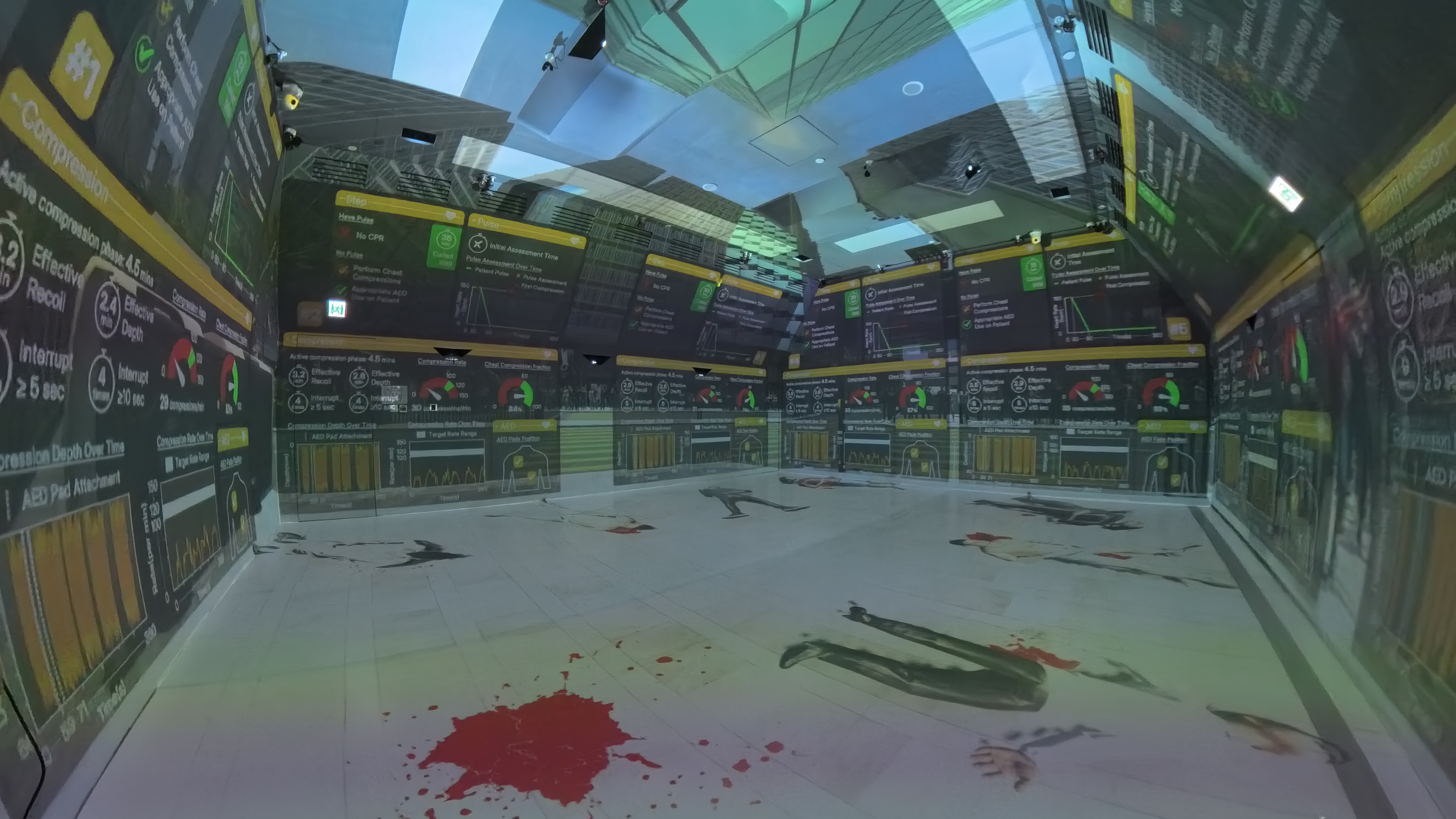 Projection wall showing metrics after drill